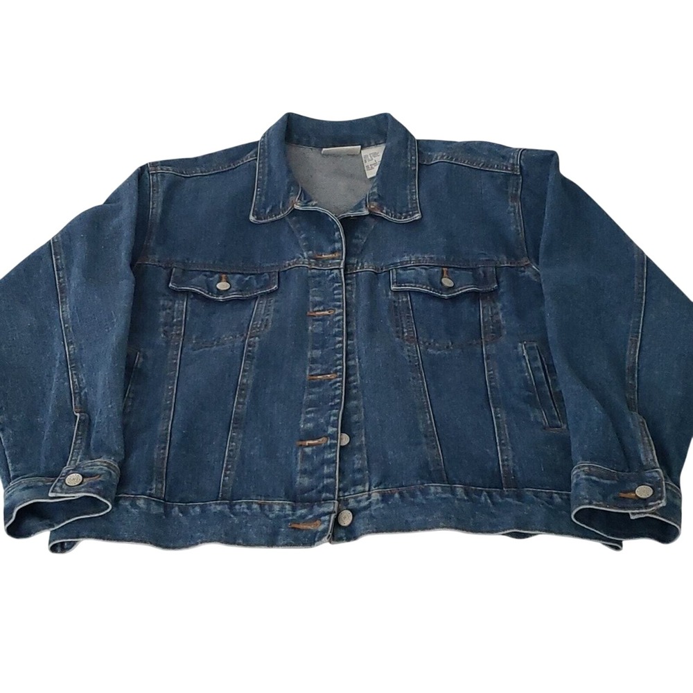 Bill Blass Jeans Jacket Denim Blue Cotton Button‎ Front Womens Size L Trucker